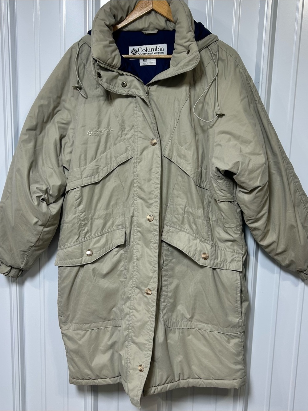 Vintage Columbia Sportswear Women's Medium Cream Parka Winter Coat 90s Zip Hood